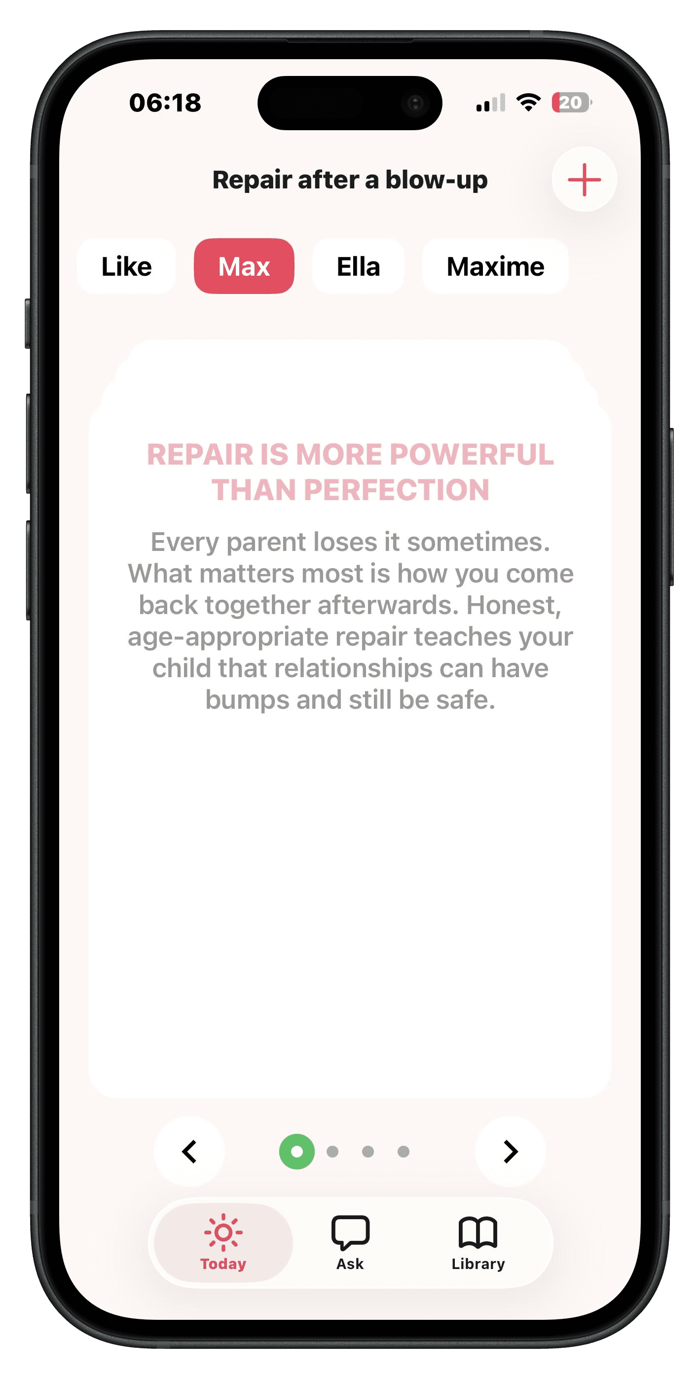 Parenting Leader lesson screen with short parenting guidance